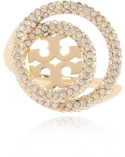 Tory Burch 'miller' Ring With Logo, - Metallic
