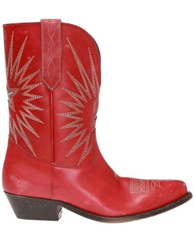 Golden Goose 'wish Star' Leather Ankle Boots - Red