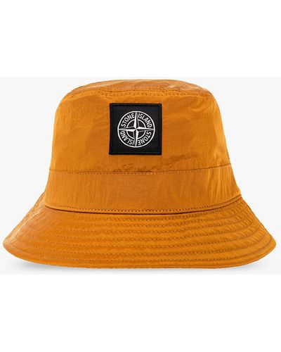 Stone Island Bucket Hat With Logo - Orange