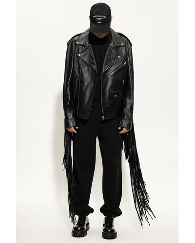 Vetements Leather Jacket With Fringes - Black