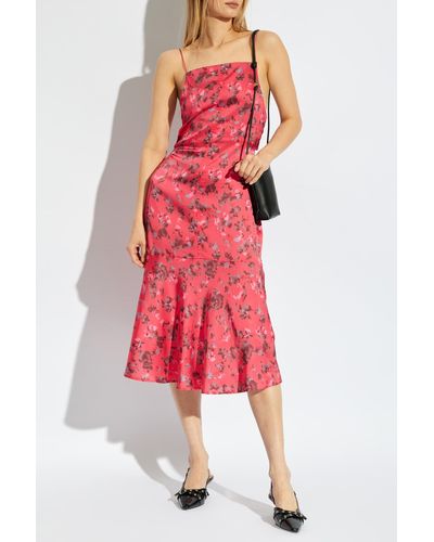 Ganni Floral Pattern Dress, - Red