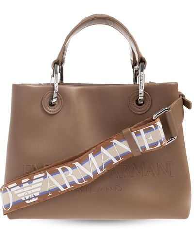 Emporio Armani Shopper Bag With Logo, - Brown