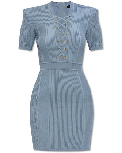 Balmain Ribbed Dress, - Blue