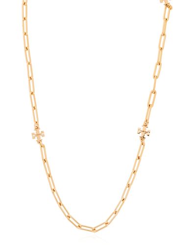 Tory Burch 'good Luck' Necklace With Logo, - Metallic