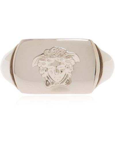 Versace Ring With Medusa Face, - Metallic