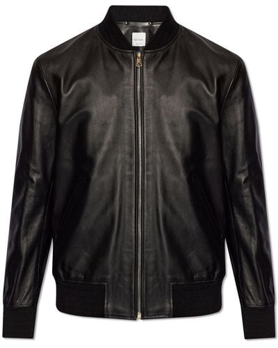 Paul Smith Leather Bomber Jacket, - Black