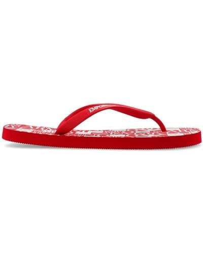 Emporio Armani Rubber Slides With Logo - Red