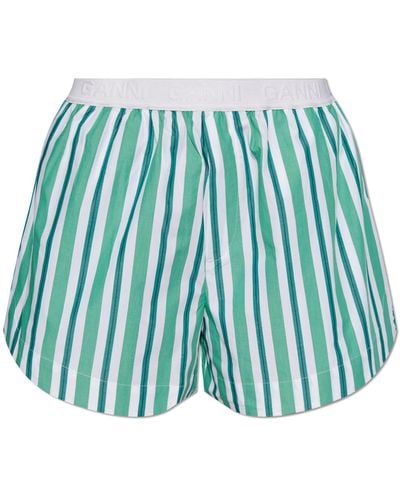 Ganni Striped Pattern Shorts - Green