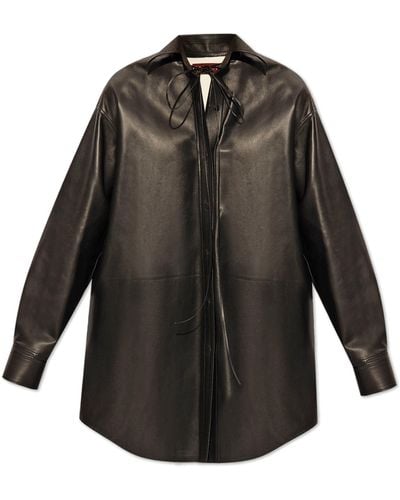 Gucci Leather Dress In A Shirt Cut, - Black
