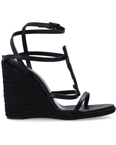 Saint Laurent 'cassandra' Wedge Sandals - Black