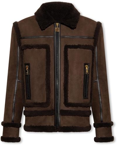 Balmain Shearling Jacket With Pockets - Brown
