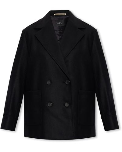 PS by Paul Smith Cropped Double-breasted Coat - Black