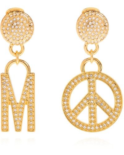 Moschino Clip-on Earrings With Crystals, - Metallic