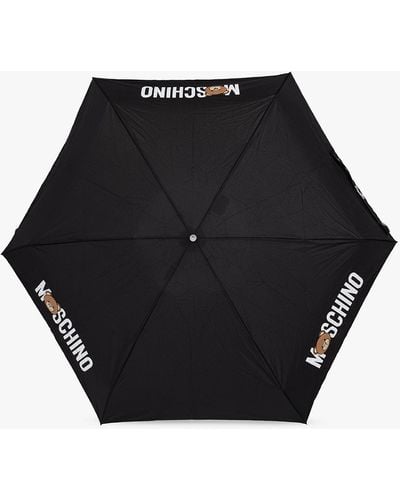 Moschino Folding Umbrella With Logo, - Black