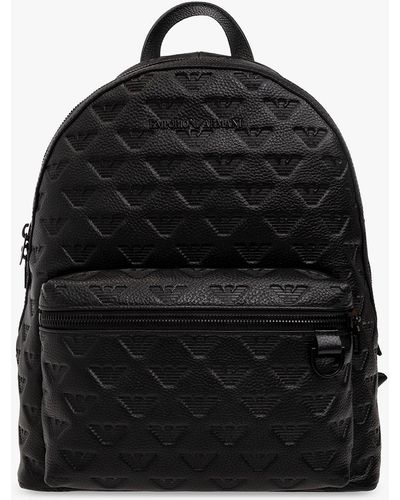 Emporio Armani Embossed Leather Backpack, - Black