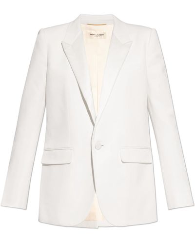 Saint Laurent Tuxedo Jacket In Grain De Poudre - White