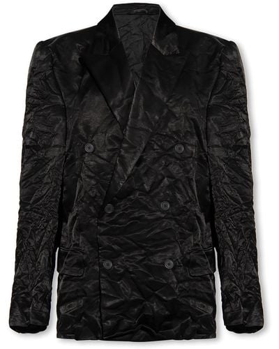 Balenciaga Satin Blazer With Creased Effect - Black