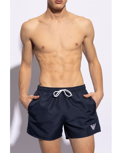 Emporio Armani Swimming Shorts With Logo - Blue