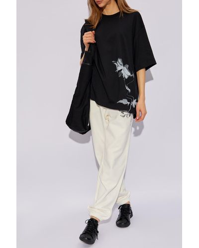 Y-3 T-shirt With Floral Motif, - Black