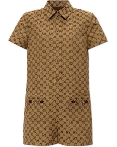 Gucci Jumpsuit With Monogram, - Brown