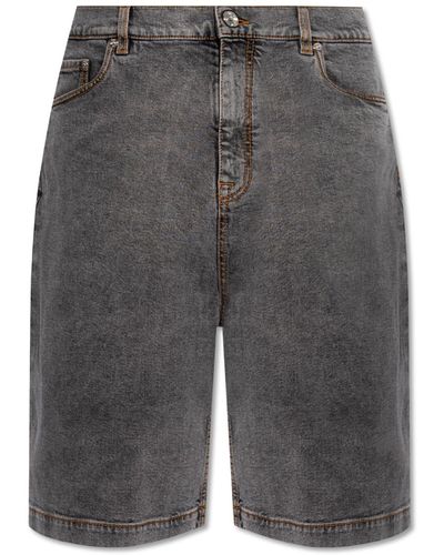 Etro Denim Shorts With Logo, - Grey