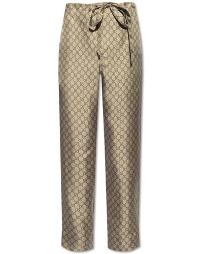 Gucci Trousers With Monogram, - Natural