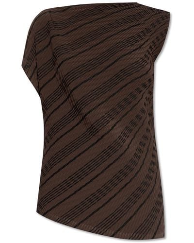 Issey Miyake Asymmetrical Top With Pleats, - Brown