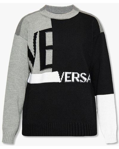 Versace Wool Sweater With Logo - Gray