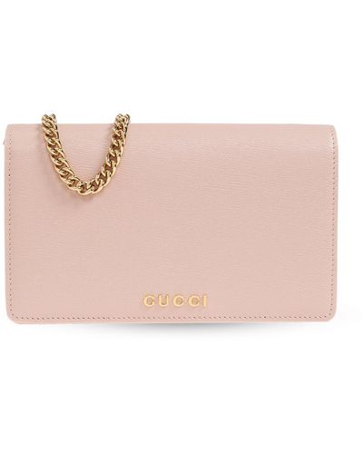 Gucci Leather Wallet On Chain, - Pink