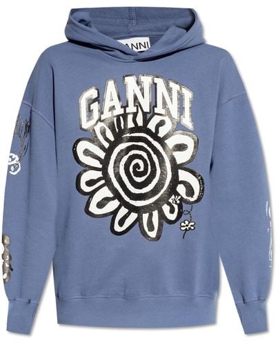 Ganni Hoodie With Logo - Blue