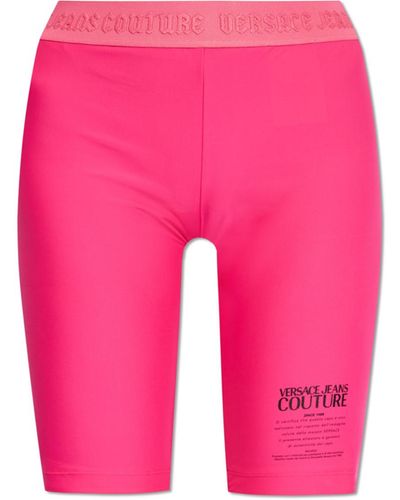 Versace Short Leggings With Logo, - Pink