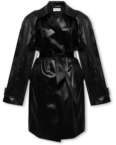 Saint Laurent Coat With Belt - Black