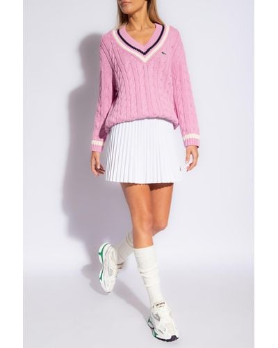 Lacoste Sweater With Logo Patch, - Pink