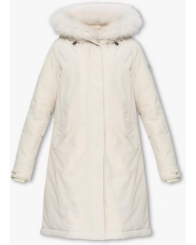 Woolrich Down Coat With Logo, - White