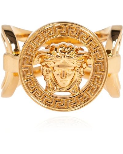 Versace Ring With Logo, - Metallic