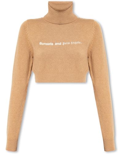 Palm Angels Cropped Turtleneck Sweater - Brown