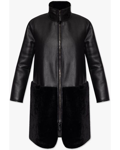 Emporio Armani Reversible Leather Coat - Black
