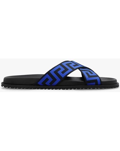 Versace Slides With Greek Pattern - Blue