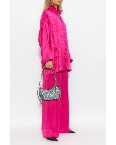 Balenciaga Silk Pants With Logo, - Pink