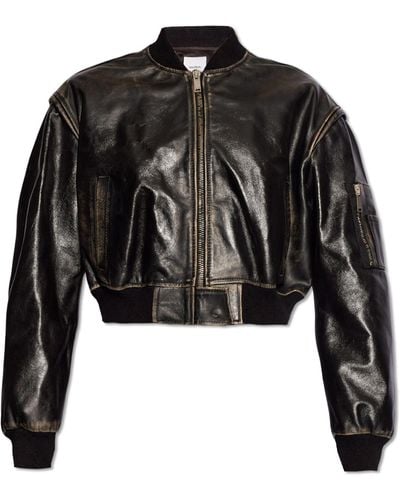 Halfboy Leather Bomber Jacket, - Black