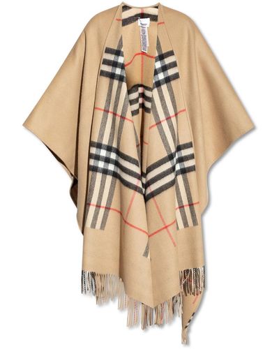 Burberry Poncho With Fringes - Natural