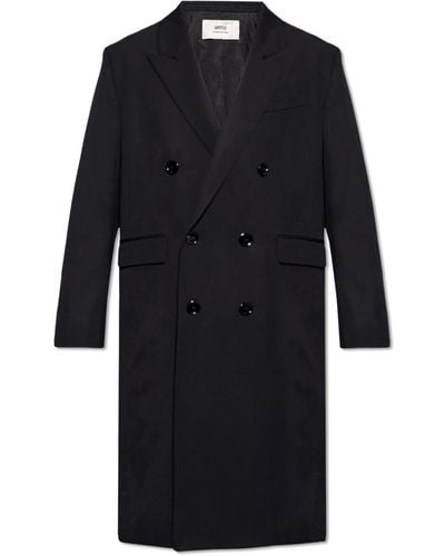 Ami Paris Double-breasted Coat, - Black