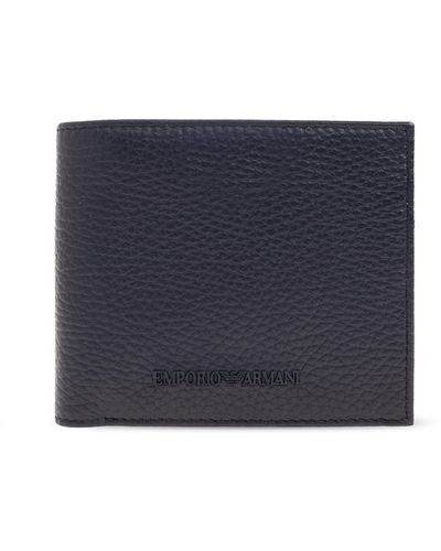 Emporio Armani Leather Wallet With Logo, - Blue