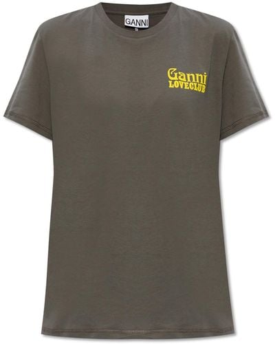 Ganni T-shirt With Logo, - Green