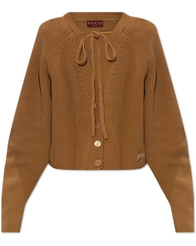 Gucci Short Cardigan In Cotton, - Natural