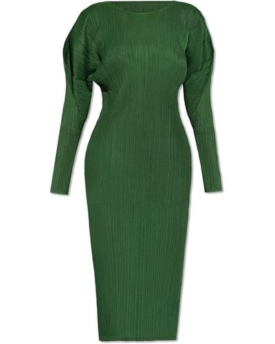 Pleats Please Issey Miyake Dress With Long Sleeves, - Green