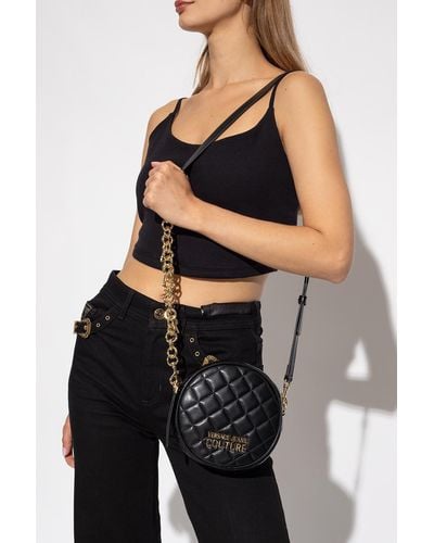 Versace Round Shoulder Bag With Logo - Black