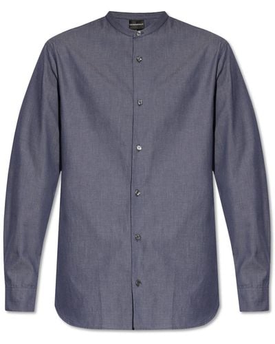Emporio Armani Shirt With Standing Collar, - Blue