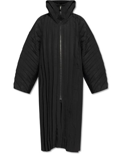 Homme Plissé Issey Miyake Pleated Coat With Hood, - Black