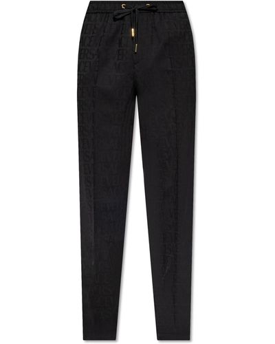 Versace Pleat-front Pants With Logo, - Black